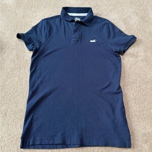 Hollister Men's Dark Navy Polo with Embroidered Logo